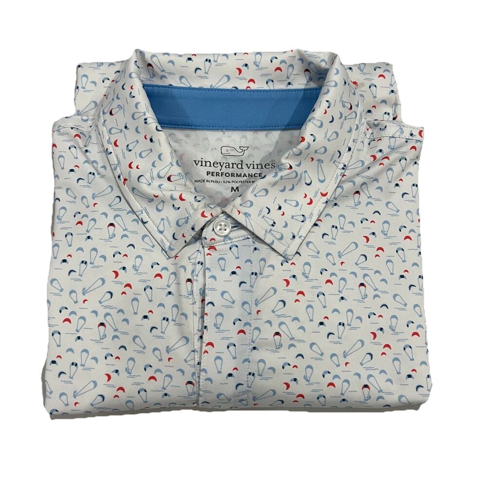 Vineyard Vines Performance Golf Polo Shirt Mens Medium White All Over Print Surf